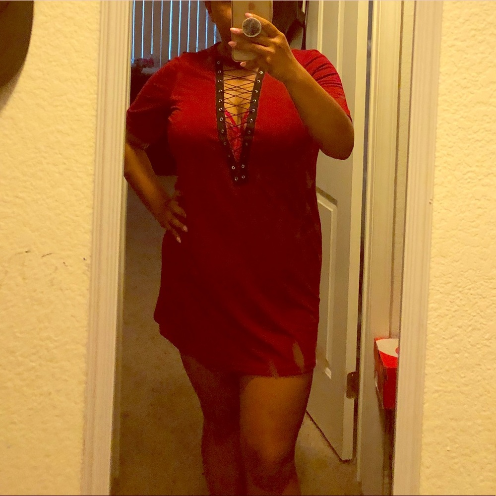 Red Crisscross front dress